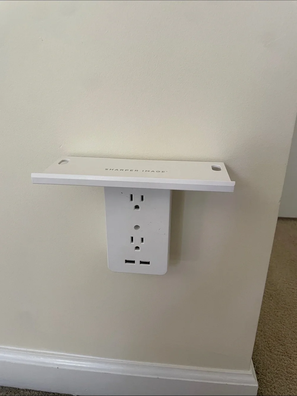 Sharper Image White Dual Outlet Wall Plug with Dual USB Charging Ports